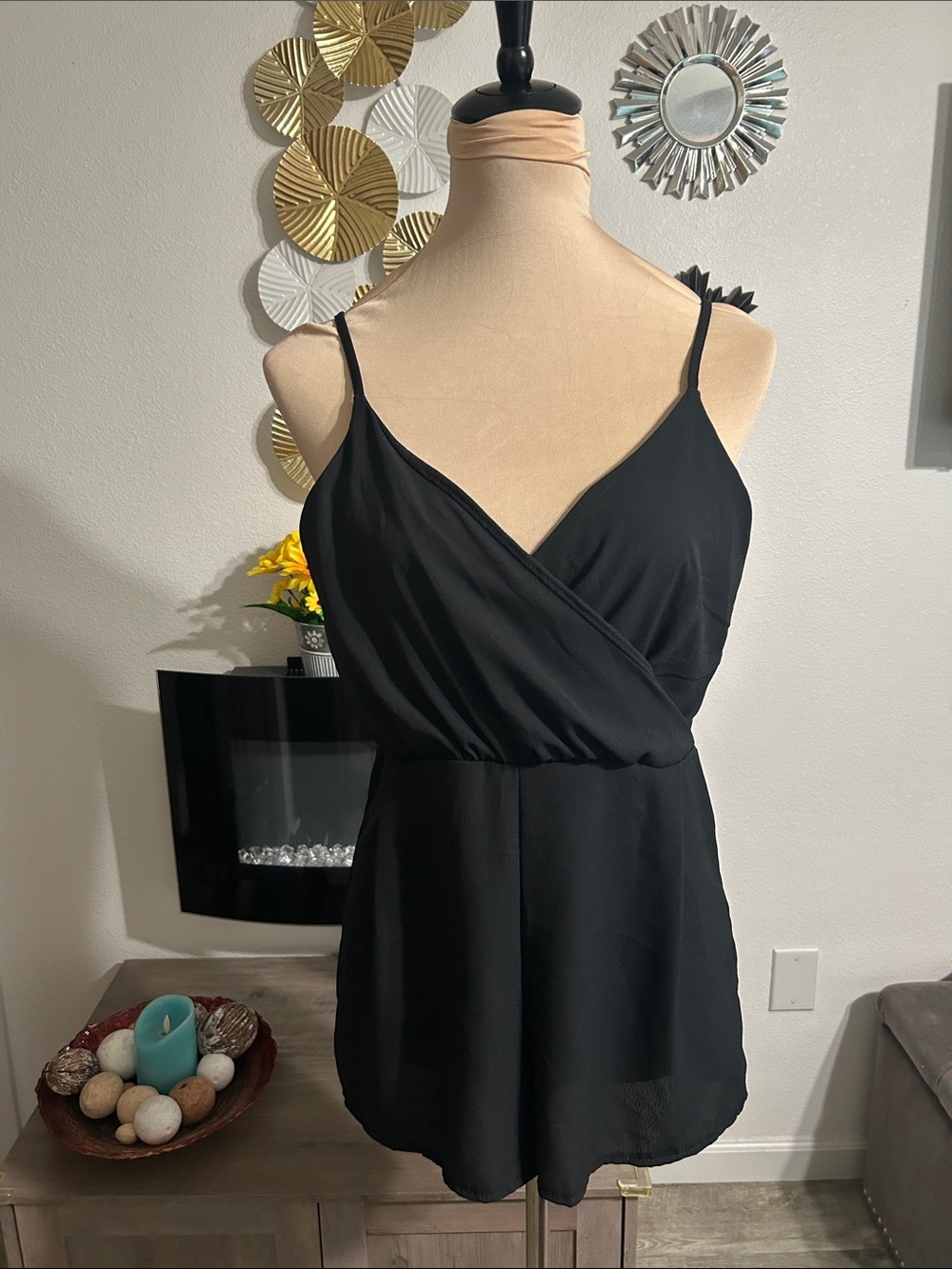 Black Sleeveless Surplice Romper